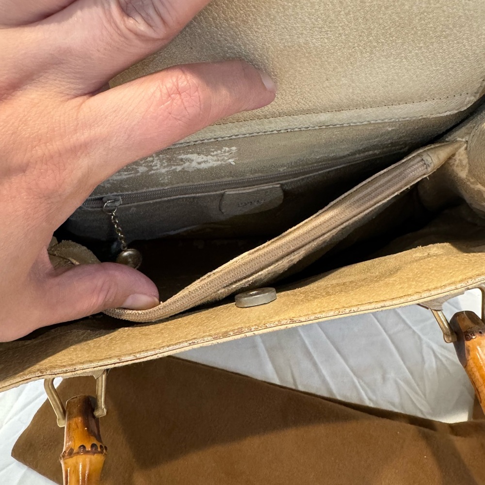 Authentic Gucci Beige Leather Tote Bag with Bamboo Handles - Picture 10 of 14